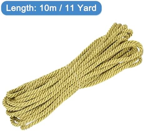 MECCANIXITY Twisted Cord Trim, 11 Yard 6mm 3-Ply Twine Braided Rope Shiny Thread String for Craft Gift Bag Curtain Christmas Decor, Gold - 10m