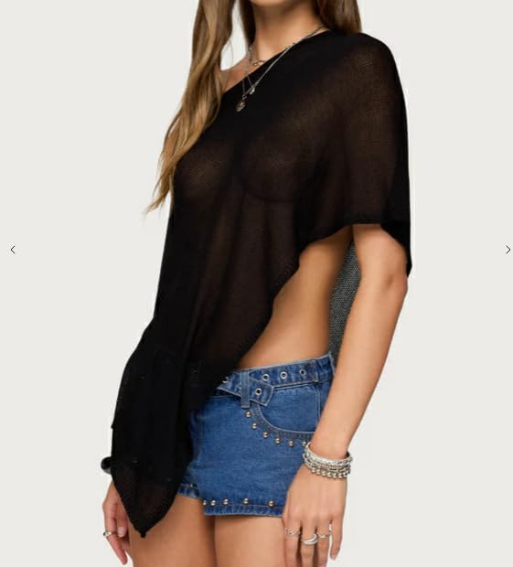 Women Knit Poncho Top Sheer Crochet Shawl Cover Up