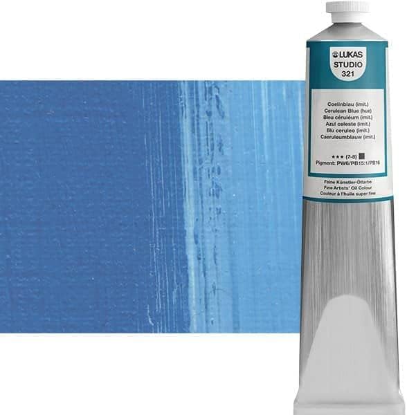 Lukas Studio Artist Oil Color Paints - High-pigment oil paint made with natural binder for artist, painting, & more! - [Cerulean Blue Hue - 200 mL]