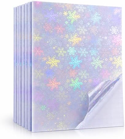Bleidruck 25 Sheets Snowflake Holographic Clear Sticker Laminate Paper | A4 Size 8.25"x11.7" Premium Cold Laminated Film Holographic Self Adhesive Sheets Overlay Laminating Film