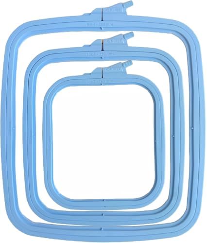 Nurge Square Embroidery Hoop - Plastic Cross Stitch Frame for Needlepoint & Embroidery - Adjustable Craft Hoop - Blue - Set of 3