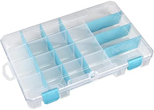 ArtBin 6944AG Medium Anti-Tarnish Box with 15 Removable Dividers, Jewelry & Craft Organizer, 1 Plastic Storage Case with Anti-Tarnish Technology, Clear with Aqua Accents 10.875” x 7.0” x 1.75”