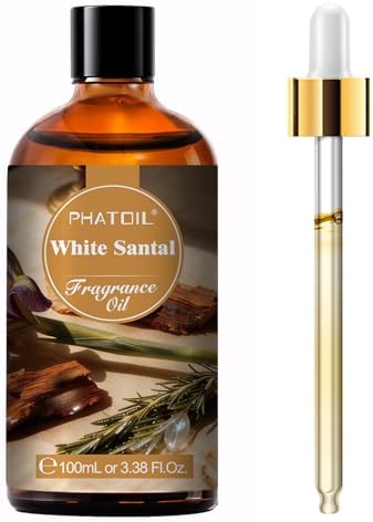 PHATOIL White Santal Fragrance Oil for Diffuser Aromatherapy 3.38FL.OZ | Long Lasting Scented Oils For Humidifier, Air Freshener, DIY Soap Candle, Scent Project Making, Aroma Oil for Home Freshening