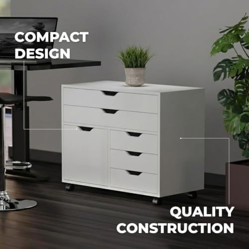 Winsome Halifax Mobile Storage Cabinet with 1 Door & 5 Drawers, White