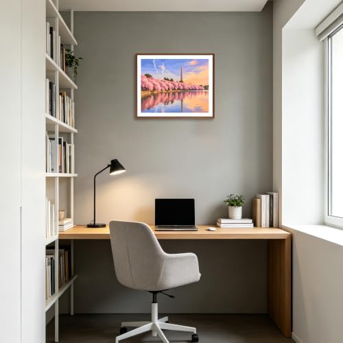 Washington Monument Cherry Blossoms Paint by Number, Washington D.C. Cityscape Paint by Numbers for Adults, Modern Urban Picture Canvas Acrylic Painting for Gift Home Decor(16×20inch, Unframe)
