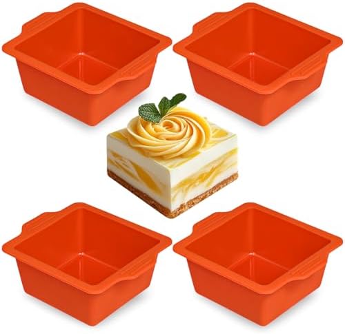 Webake 4 Inch Silicone Square Cake Pans, Nonstick Mini Square Silicone Molds for Baking, Ice Cube, Jelly, Soap, BPA Free Set of 4