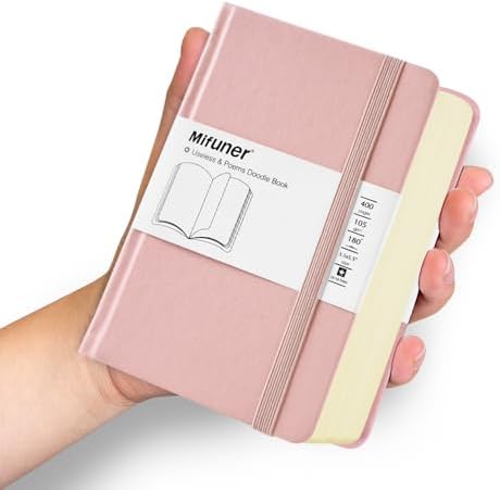 Mifuner Small Rectangle 3.5x5.5 200 Sheets 105gsm Mini Notebooks Blank Pages Sketchbooks Pocket Paint Writing Diary Memo PU Leather Cover Pink