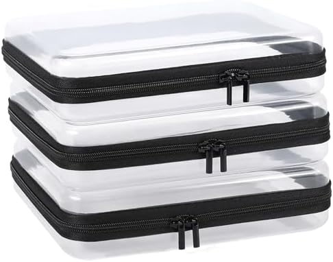 YOPCDJ 3 Pack Clear Hard Shell Zipper Case, Clear Zipper Pouches Waterproof Makeup Organizer & Travel Toiletry Bag, Plastic Pouch for Travel Office Storage, Black Large Size