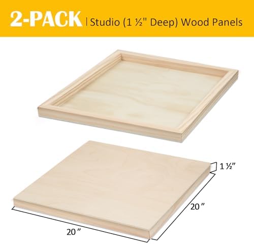 Falling in Art 2 Pack 20x20'' Unfinished Gallery Birch Wood Canvas Panels | 1 1/2" Deep Art Cradle Boards for Acrylic Painting, Pouring, Burning,Epoxy Resin, Laser Engraving Cutting