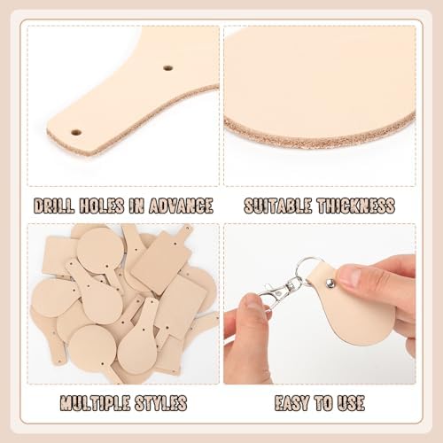 Landical 20 Pcs Leather Keychain Blank Kit with Swivel Hooks,Mixed