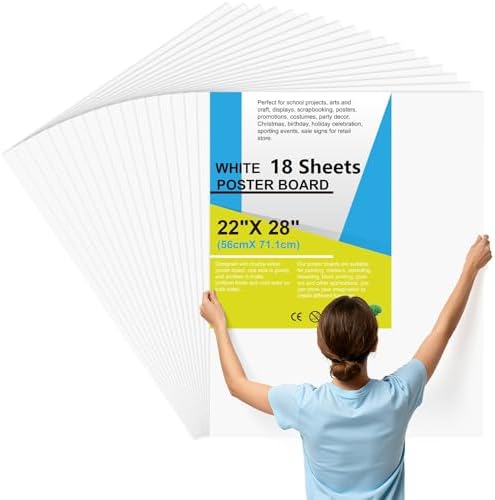 18 Pcs Poster Board 22" x 28" White Poster Paper Bulk, ROOKEA 250 GSM Vision Board for School Arts Craft Projects Presentations Drawing Scrapbooking Blank Graphic Display Office Supplies