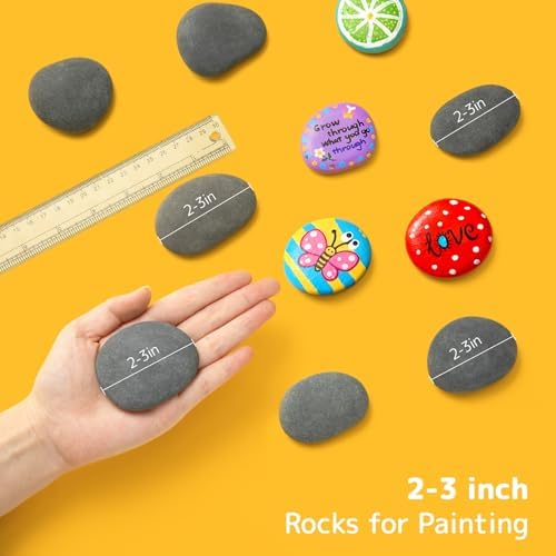 Simetufy 100Pcs 2"-3" River Rocks for Painting Bulk, Flat & Smooth Natural