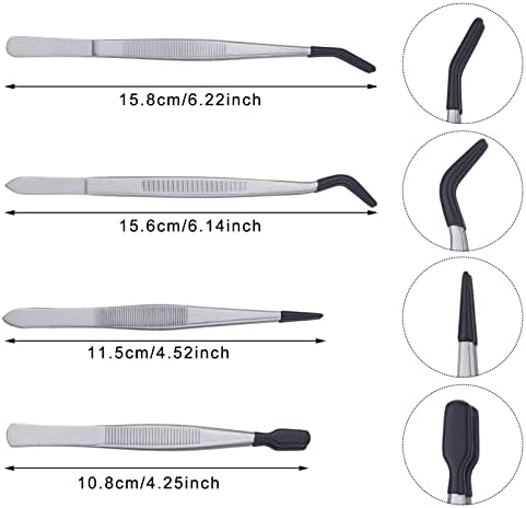DragonflyDreams 4 Pieces Tweezers with Rubber PVC Coated Set