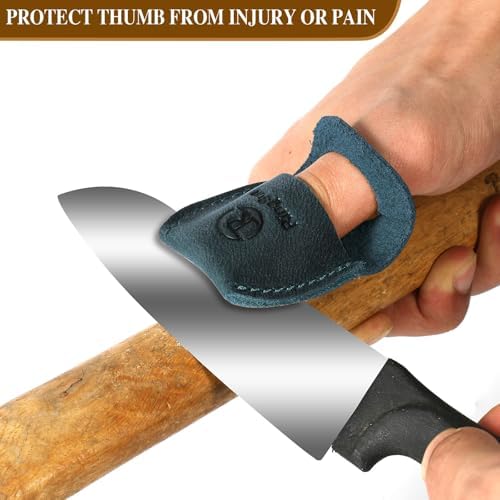 Ringsun Thumb Guard Wood Carving Tools, Leather Finger Protector, Handmade Carpenter Working Carving Kit Accessories, Blue