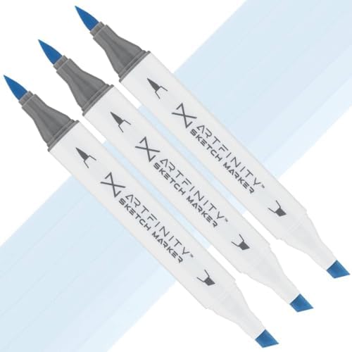Artfinity Sketch Markers - Set of 3 - Ice Blue B7-0, Vibrant, Professional, Dye-Based Alcohol Markers for Artists, Drawing, Travel, & More