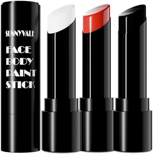 SUNNYVALE Halloween Clown Black White Red Face Body Paint Stick Cream,Eye Black for Sport, Hypoallergenic Foundation for Skeleton Vampire Skull Cosplay Special Effects Costume SFX Halloween Makeup Kit