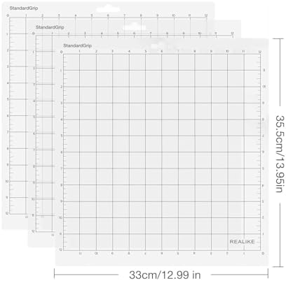 REALIKE 12x12 Cutting Mat Compatible with Cricut Maker 3/Maker 4/Maker/Explore 3/4/Air 2/Air/One(Standardgrip 3 Mats), Gridded Adhesive Non-Slip Cut Mat Replacement Accessories Set for Craft Vinyl