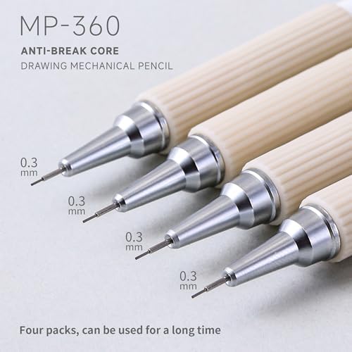 languo 0.3mm Mechanical Pencil Set with Case, 4PCS Drafting Mechanical Pencils Kit – 4 Tubes HB Lead Refills, 3 Erasers, Ideal Pencil Set for Writing & Drawing