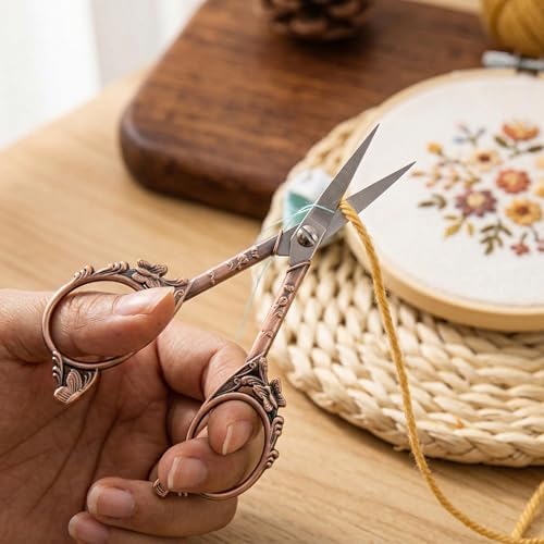 Crochet Scissors with Cover – Rose Gold Vintage Small Embroidery Scissors, Sharp Craft Scissors for Yarn Thread Sewing Needlework, Cute Butterfly Design Gift for Crocheter Quilter, 4.6 Inch