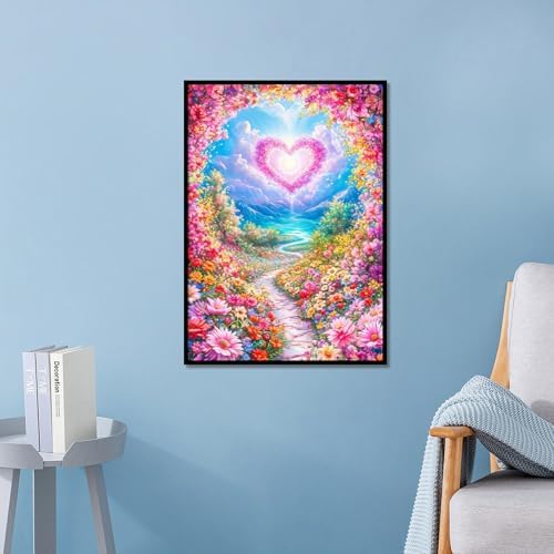 MVVMTOP Diamond Painting Kit for Adults 5D DIY Garden and Heart-Shaped Clouds Full Drill Round Diamond Art Kits for Beginners Crystal Rhinestone Embroidery Painting Home Wall Decor Gift