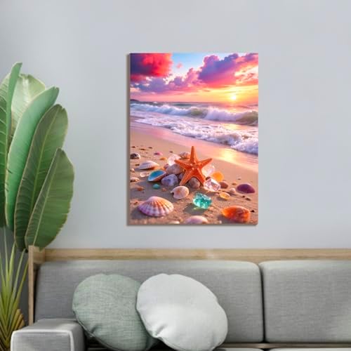 Muzagroo Paint by Numbers Oil Painting Kits for Adults DIY Beach Oil Painting for Beginners Hand Crafts Kits with Brushes and Acrylic Paints 16x20 inches (Beach)