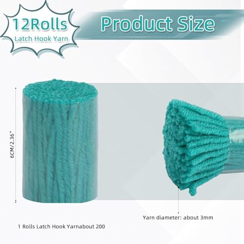 AKZYTUE 12 Rolls Latch Hook Yarn, Precut Rug Yarn for Latch Hook Kits, Crochet Yarn Bundles for Latch Hook Rug Making, DIY Tapestry Crafts for Adults & Beginners,Azure