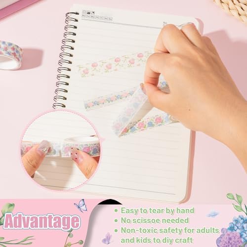 12Rolls Vintage Hydrangea Washi Tape for Journaling Scrapbooking