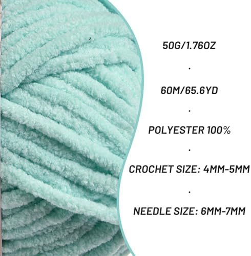 3 Packs Plush Chenille Chunky Crochet Yarn - Baby Yarn for Crocheting Soft - Velvet Yarns Knitting for Blankets Crafts - Fluffy Amigurumi Yarns 150g / 196.8yds (3 Aqua Green)