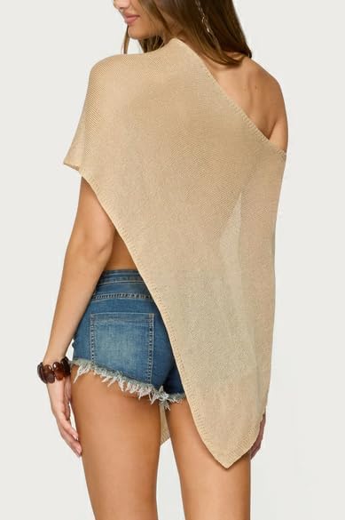 Women Knit Poncho Top Sheer Crochet Shawl Cover Up