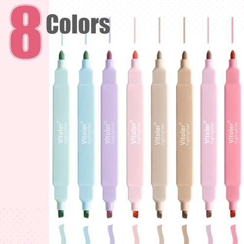 Vitoler Highlighters, 8pcs Chisel & Fine Tips Aesthetic Highlighters