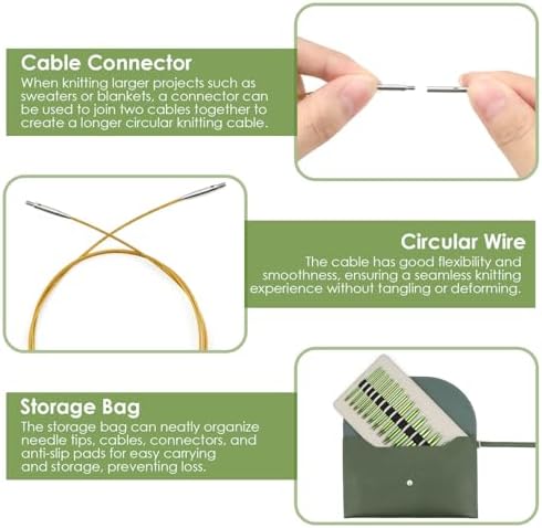 Interchangeable Circular Knitting Needles Set Premium Aluminum Knitting Kit 13 Pairs of 4 Inch with 4 Cables, Accessories and Storage Bag Green