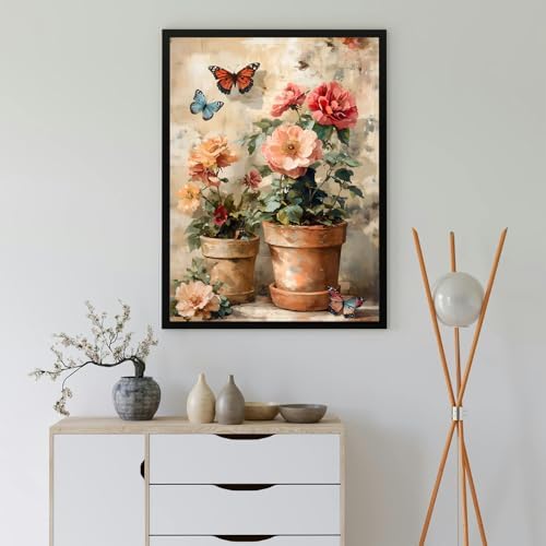 MBNTJHT DIY Flowers Paint by Numbers Kit for Adults,Unframed Potted Flowers Paint by Number Kits for Beginners,Acrylic Watercolor Painting Crafts Kit for Home Decor 16X20 Inch.