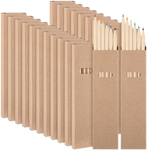 Ctosree Mini Colored Pencils Bulk Coloring Drawing Pencil in Boxes End of Year Gift for Students Kids Classroom School Painting Birthday Party Favor, 6 Per Pack(50 Packs,Wood Color,7'')