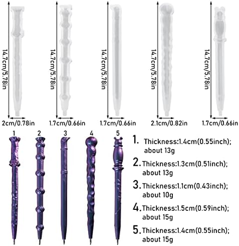 5pcs Pen Resin Mold + 15pcs Refills, Ballpoint Pen Silicone Molds, Epoxy Casting Mold, Irregular Ballpoint Mould for DIY Pen Craft and Teacher Student School Present Art