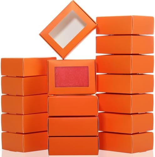 Zonon 30 Pcs Mini Kraft Soap Boxes with Window Homemade,Orange