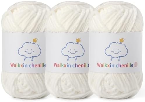 Skinny Chenille Yarn for Crocheting, 3 Pack of 1.75 oz/109 yds Amigurumi Yarn&Baby Yarn for Crocheting Soft, Fluffy Fingering Weight Velvet Yarn for DIY Crafts&Baby Blankets.(3 Snow White)