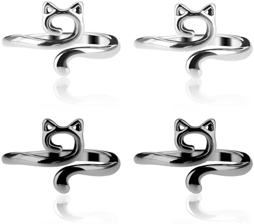 YUXIANLB 4pcs Knitting Crochet Loop Ring for Fingers Metal Open Yarn Guide Crochet Rings Adjustable Braided Faster Knitting Thimbles Holders Accessories for Crochet Mother Grandma Gifts (Cat Style)