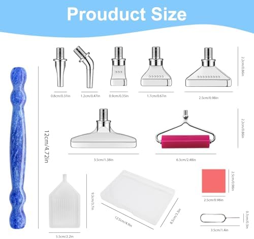Diamond Painting Pen Kit - 7 Metal Tip Diamond Art Tools, 5D Diamond Painting Accessories for Adults Beginners, Resin Pen with Straight/Bent/Flat/Roller Nibs, Tray & Clay