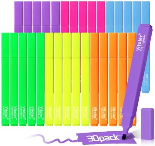 Vitoler Bulk Highlighters Assorted Colors, Chisel Tip Quick Dry 30PCS Pack | Cute Highlighters Set for Book Studying, Note-Taking, Journaling, Back to School & Teacher Supplies