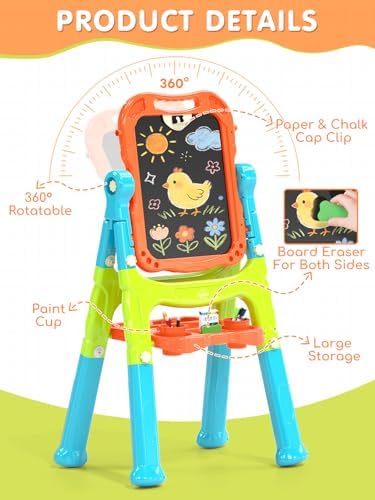 Lehoo Castle Easel for Kids 3-5, Magnetic Chalkboard Whiteboard(Green)