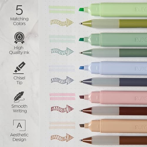 BLIEVE - Aesthetic Highlighters and Gel Pens With Soft Ink and Chisel Tip, Bible Highlighters and Pens No Bleed, Dry Fast Easy to Hold, for Bible Journaling Planner School Supplies (EARTHY)