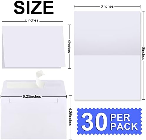 Blank Cards and Envelopes 4x6, 30 Pack White Invitation Cardstock with 30 Pack Envelopes, Thank you Blank Greeting Cards, for All Occasions DIY, Print custom