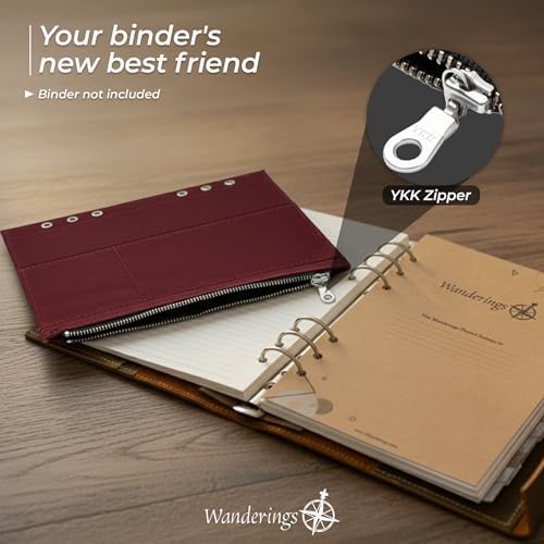 Wanderings 6-Ring Zipper Pocket for A5 Size Binder Planners - 5.9" x 8.25" / - Durable 100% Cotton Fabric - Planner Accessories Case for Refillable Planners - Compatible with Filofax