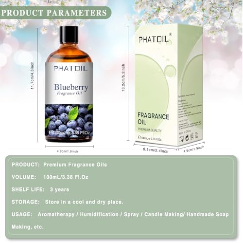 PHATOIL Blueberry Fragrance Oil for Diffuser Aromatherapy 3.38FL.OZ | Long Lasting Scented Oils For Humidifier, Air Freshener, DIY Soap Candle, Scent Project Making, Aroma Oil for Home Freshening