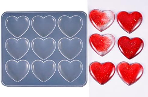 Heart Shape Epoxy Mold 9Pcs 5.2 x 4.2cm DIY Resin Casting Jewelry Love Heart Keychain Pendant Making Silicone Mold