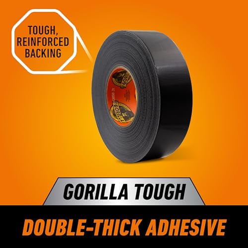GORILLA Heavy Duty Duct Tape, Black, 1.88" x 50 yd, 1-Pack