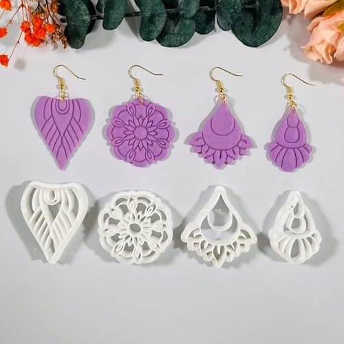 Xaekicr Polymer Clay Cutters Boho Earring Set – 4PCS Clay Cutters for Polymer Clay Jewelry, Mandala Flower and Tribal Shapes, Clay Earring Cutters and Polymer Clay Tools for DIY Craft Making