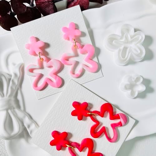 Xaekicr 2PCS Flower Polymer Clay Cutters – Floral Clay Earring Cutters for Spring Jewelry, Cute Clay Tools for Polymer Clay Crafts and DIY Gift Making