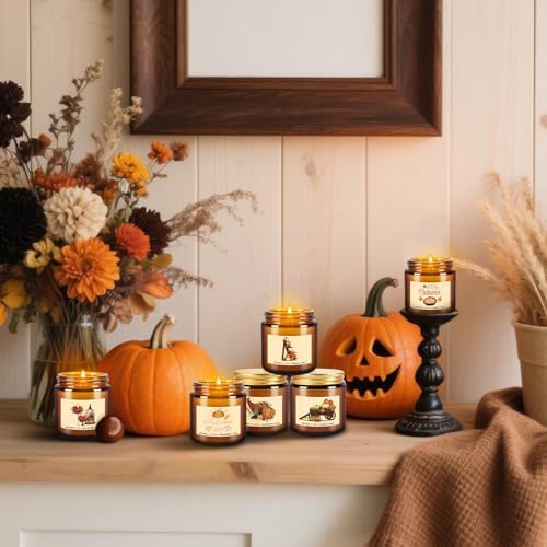 Autumn Harvest Scented Candles Gift Set – 12 Pack Fall Soy Wax Candles with Essential Oils, 3.5oz Amber Jar Candles for Home Decor, Thanksgiving & Halloween Gifts