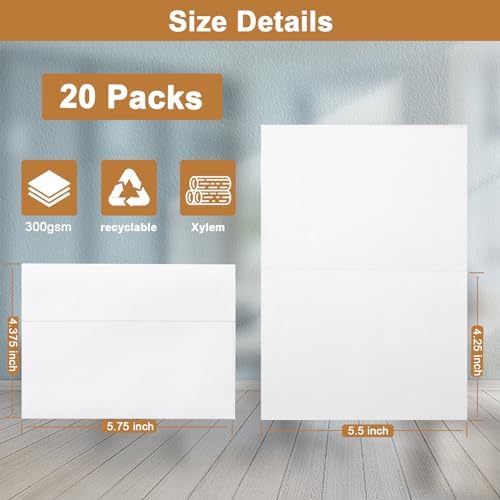 Silunkia 20 Packs Blank White Greeting Cards and Envelopes 4.25 x 5.5